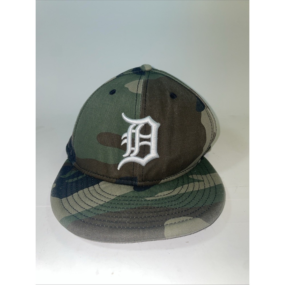 Detroit Tigers Camo Snapback Hat Flat Brim Embroidered Logo Woodland Camouflage
